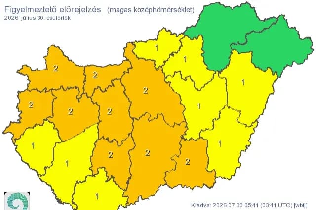 Már kilenc megyére adtak ki másodfokú riasztást a hőség miatt