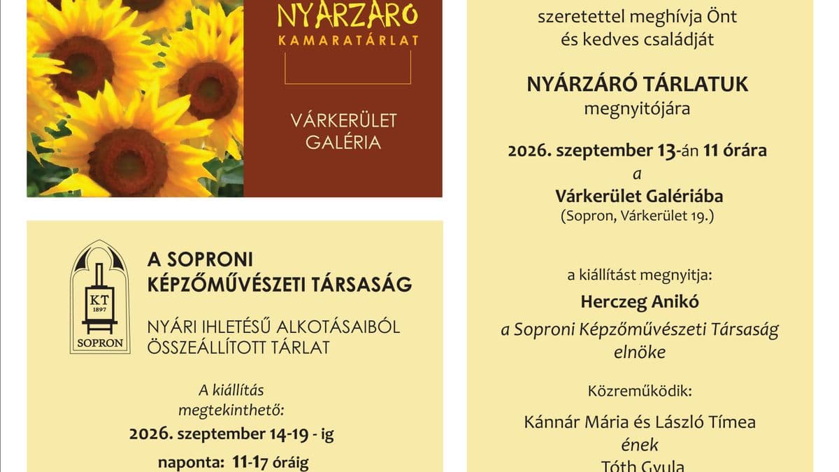 Nyárzáró kamaratárlattal búcsúztatja a évszakot a Soproni Képzőművészeti Társaság