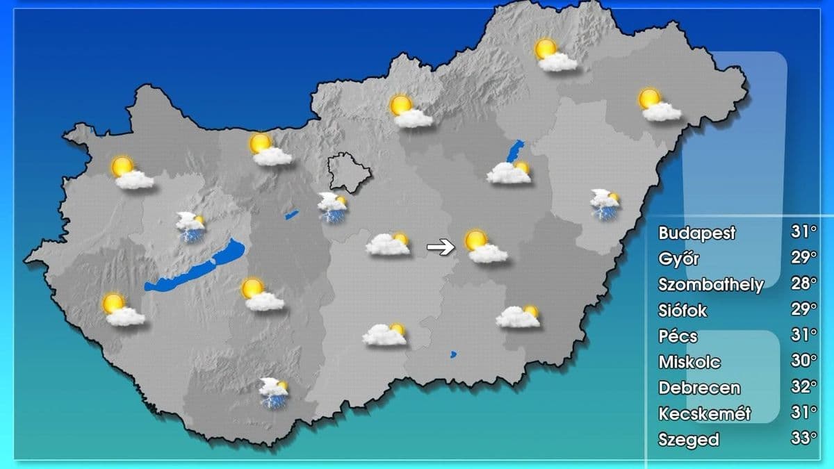Szaharai por szűrheti a napsütést, zivatarokra és 34 fokra is készülni kell szombaton
