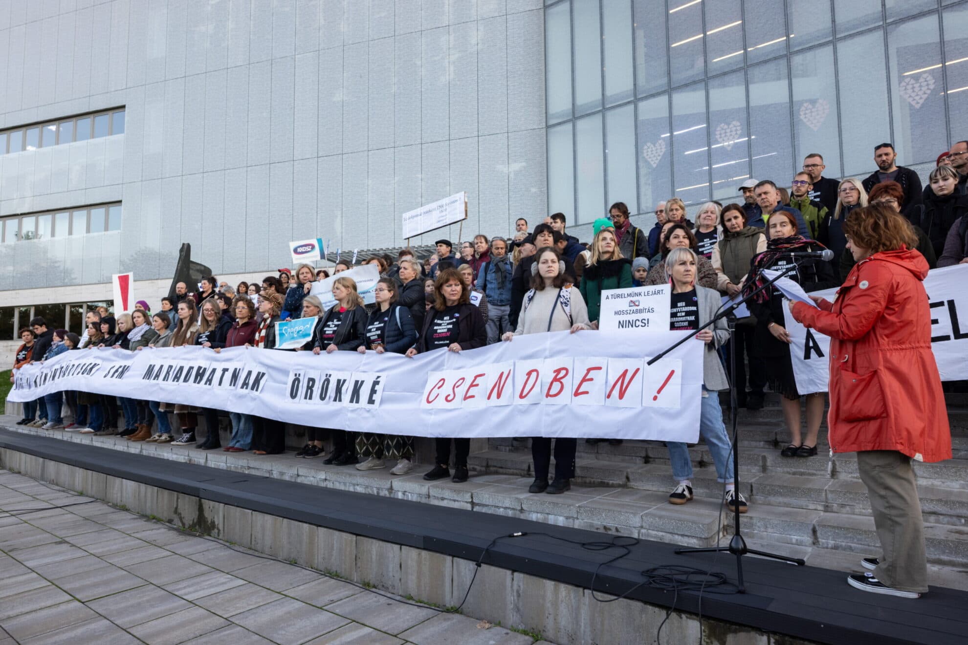Közgyűjteményi és közművelődési dolgozók tüntettek Pécsen