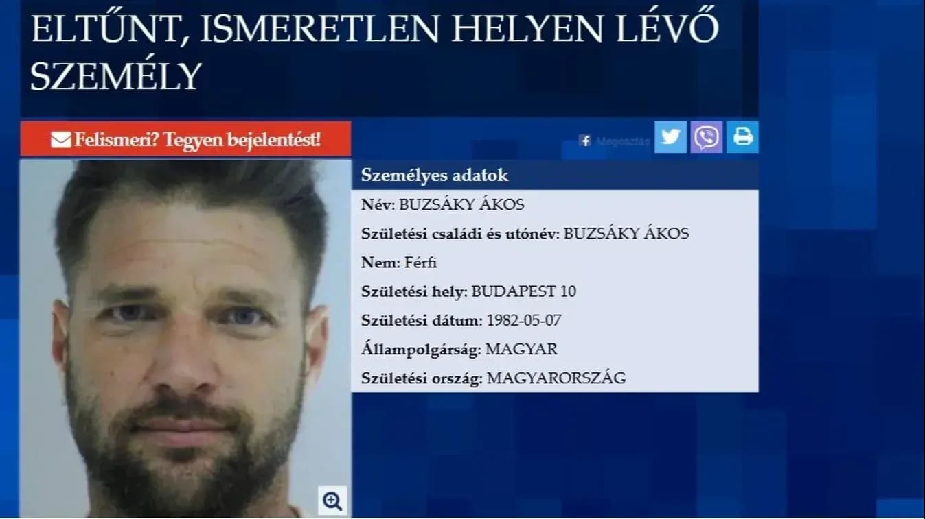 Eltűnt személyként körözi a rendőrség Buzsáky Ákost