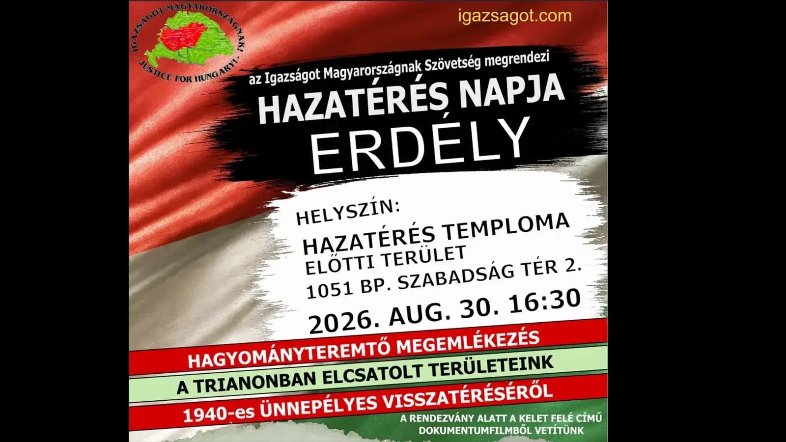 Hagyományteremtő megemlékezés az Észak-Erdélyt és Székelyföldet visszaszerző második bécsi döntésről
