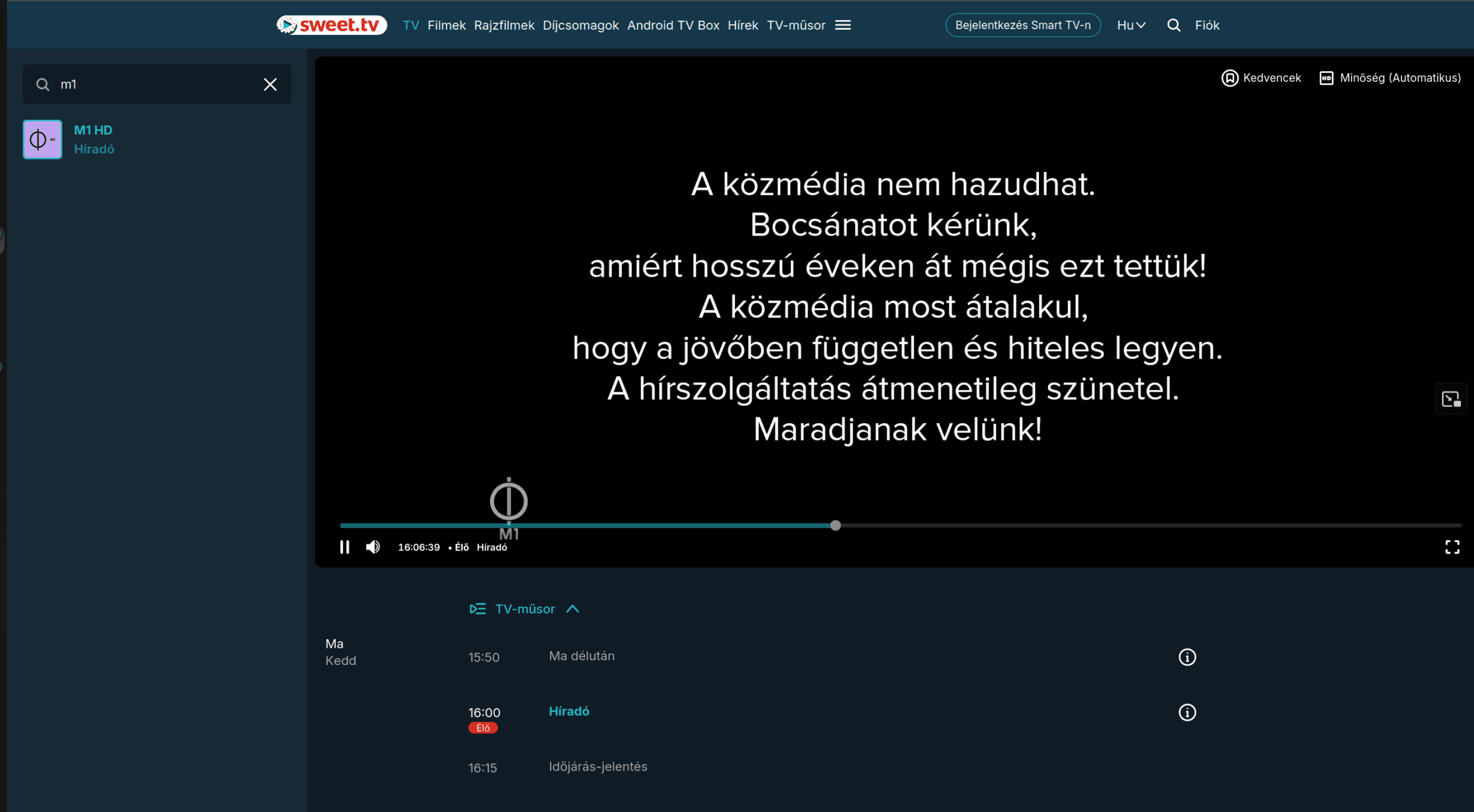 RENDKÍVÜLI: Felfüggesztették az M1 műsorát